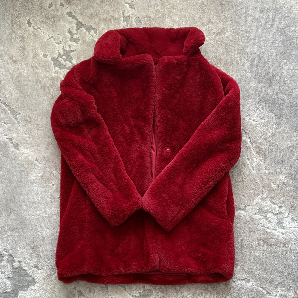 H&M Divided Red Fur Coat Size XS